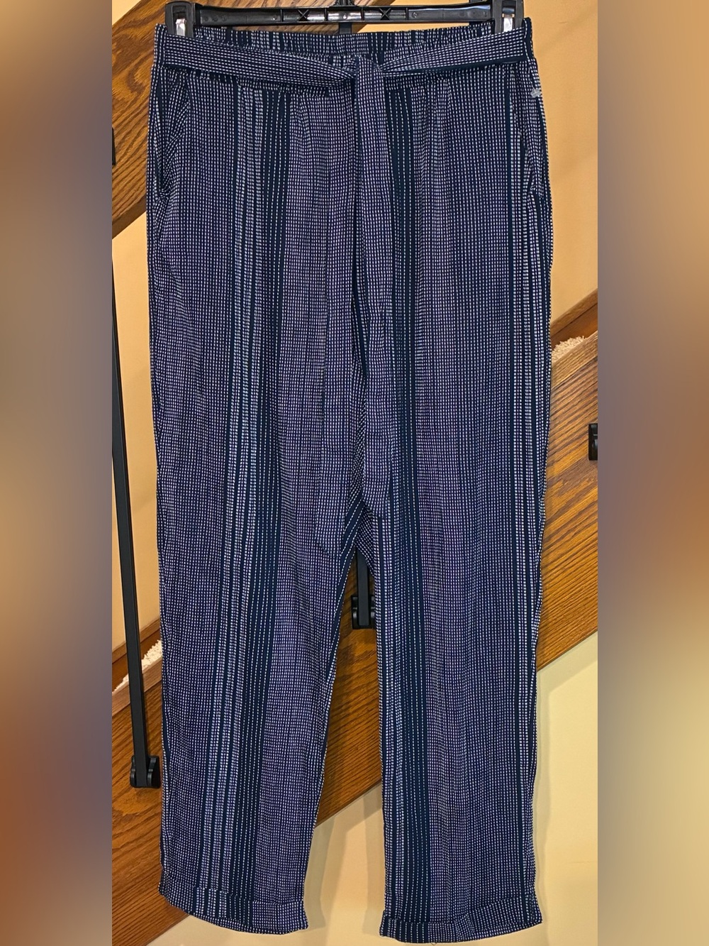 Blue Rain Pants Elastic Waist And Tie Pockets Cuffs Navy White SZ. Med NWT
